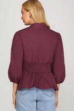 Load image into Gallery viewer, Plum Smocked Zip Top

