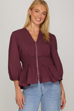 Load image into Gallery viewer, Plum Smocked Zip Top
