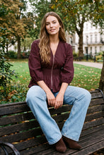Load image into Gallery viewer, Plum Smocked Zip Top

