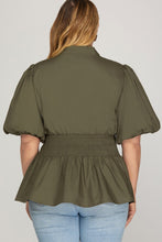 Load image into Gallery viewer, She + Sky Olive ZIp Smocked Top - Plus
