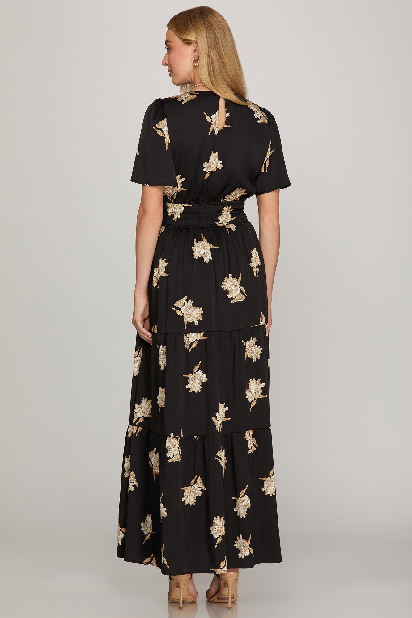 chinese dress ladies She + Sky Black Satin Floral Maxi – Adorn Boutique MI