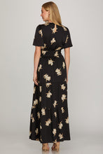 Load image into Gallery viewer, She + Sky Black Satin Floral Maxi
