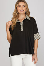 Load image into Gallery viewer, She + Sky Black Collared Stripe Top
