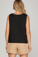 Load image into Gallery viewer, She + Sky Black Square Neck Button Tank
