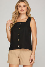 Load image into Gallery viewer, She + Sky Black Square Neck Button Tank
