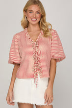 Load image into Gallery viewer, She + Sky Red Stripe Tie Top
