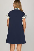 Load image into Gallery viewer, Navy Stripe Trim Dress
