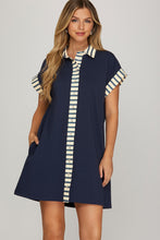 Load image into Gallery viewer, Navy Stripe Trim Dress
