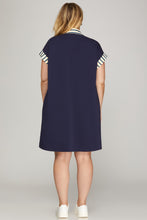 Load image into Gallery viewer, She + Sky Navy Stripe Trim Dress - Plus
