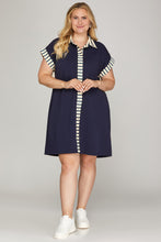Load image into Gallery viewer, She + Sky Navy Stripe Trim Dress - Plus
