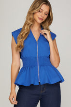 Load image into Gallery viewer, She + Sky Royal Blue Smock Zip Top
