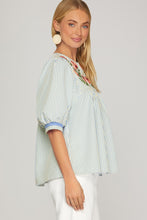 Load image into Gallery viewer, She + Sky Floral Embroidered Blue Stripe Top

