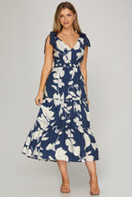 Load image into Gallery viewer, She + Sky Navy Floral Midi Dress
