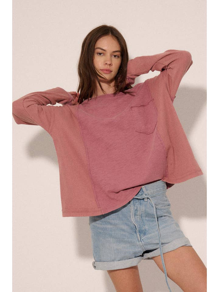 Mauve Mixed Fabric L/S Top