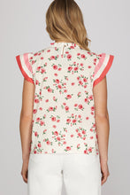 Load image into Gallery viewer, She + Sky Red Floral Pintuck Top
