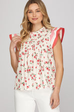 Load image into Gallery viewer, She + Sky Red Floral Pintuck Top
