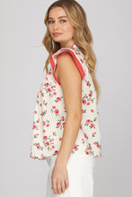 Load image into Gallery viewer, She + Sky Red Floral Pintuck Top

