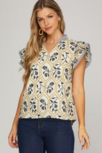 Load image into Gallery viewer, She + Sky Navy + Gold Embroidered Top
