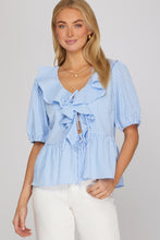 Load image into Gallery viewer, She + Sky Light Blue Gingham Tie Top
