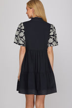 Load image into Gallery viewer, She + Sky Navy Embroidered Sleeve Dress
