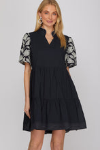 Load image into Gallery viewer, She + Sky Navy Embroidered Sleeve Dress
