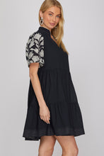 Load image into Gallery viewer, She + Sky Navy Embroidered Sleeve Dress
