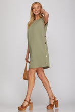 Load image into Gallery viewer, Sage Button Trim Dress
