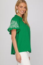 Load image into Gallery viewer, She + Sky Kelly Green Floral Sleeve Top
