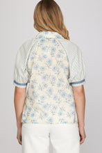 Load image into Gallery viewer, She + Sky Light Blue Floral + Stripe Top
