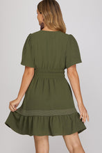Load image into Gallery viewer, She + Sky Olive Smocked Waist Dress
