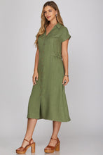 Load image into Gallery viewer, She + Sky Olive Button Up Midi Dress
