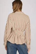 Load image into Gallery viewer, Brown + Cream Pintuck Stripe Shirt
