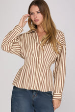Load image into Gallery viewer, Brown + Cream Pintuck Stripe Shirt
