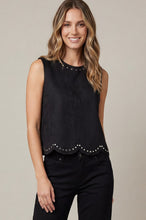 Load image into Gallery viewer, Black Faux Suede Studded Tank
