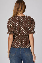 Load image into Gallery viewer, Brown Dot Peplum Top
