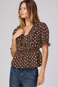 Brown Dot Peplum Top – Adorn Boutique MI