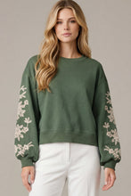 Load image into Gallery viewer, Olive Embroidered Scuba Pullover
