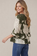 Load image into Gallery viewer, Olive 3/4 Sleeve Ruffle Top
