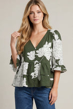 Load image into Gallery viewer, Olive 3/4 Sleeve Ruffle Top
