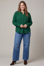 Load image into Gallery viewer, Green Split Neck Blouse - Plus

