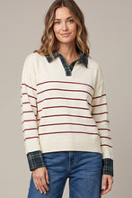 Load image into Gallery viewer, Red Stripe Plaid Trim Sweater
