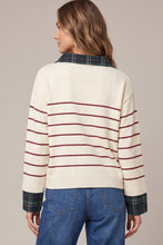 Load image into Gallery viewer, Red Stripe Plaid Trim Sweater
