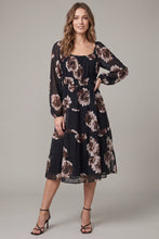 Load image into Gallery viewer, Black Chiffon Floral Midi Dress
