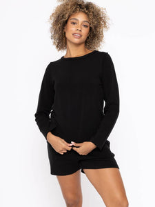 Black Tencel Long Sleeve Top