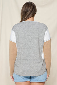 Grey + Tan Blocked Top - Plus