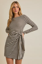 Load image into Gallery viewer, Olive Stripe Tie Dress

