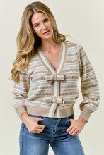 Load image into Gallery viewer, Beige Bow Front Stripe Sweater
