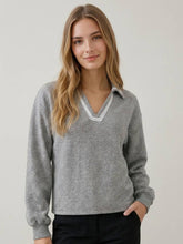 Load image into Gallery viewer, Grey Blanket Stitch Collared Top
