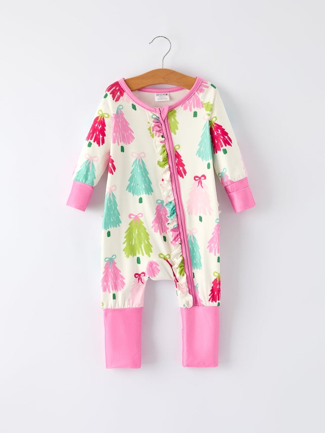 Pink Christmas Tree Romper - Baby