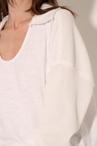 White Mixed Fabric L/S Top